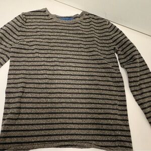 ❤️ Boys Knitwear Valentine Crewneck Grey and Black Striped Sweater - Size 5-6